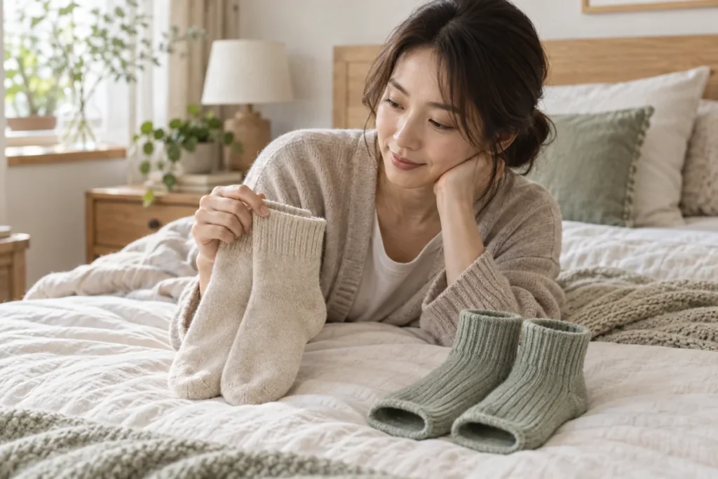 冷え対策 おやすみソックス おすすめの選び分けを示すイメージ
